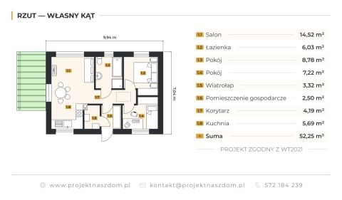 Projekt Domu 52 m2 "WŁASNY KĄT "- Biomasa